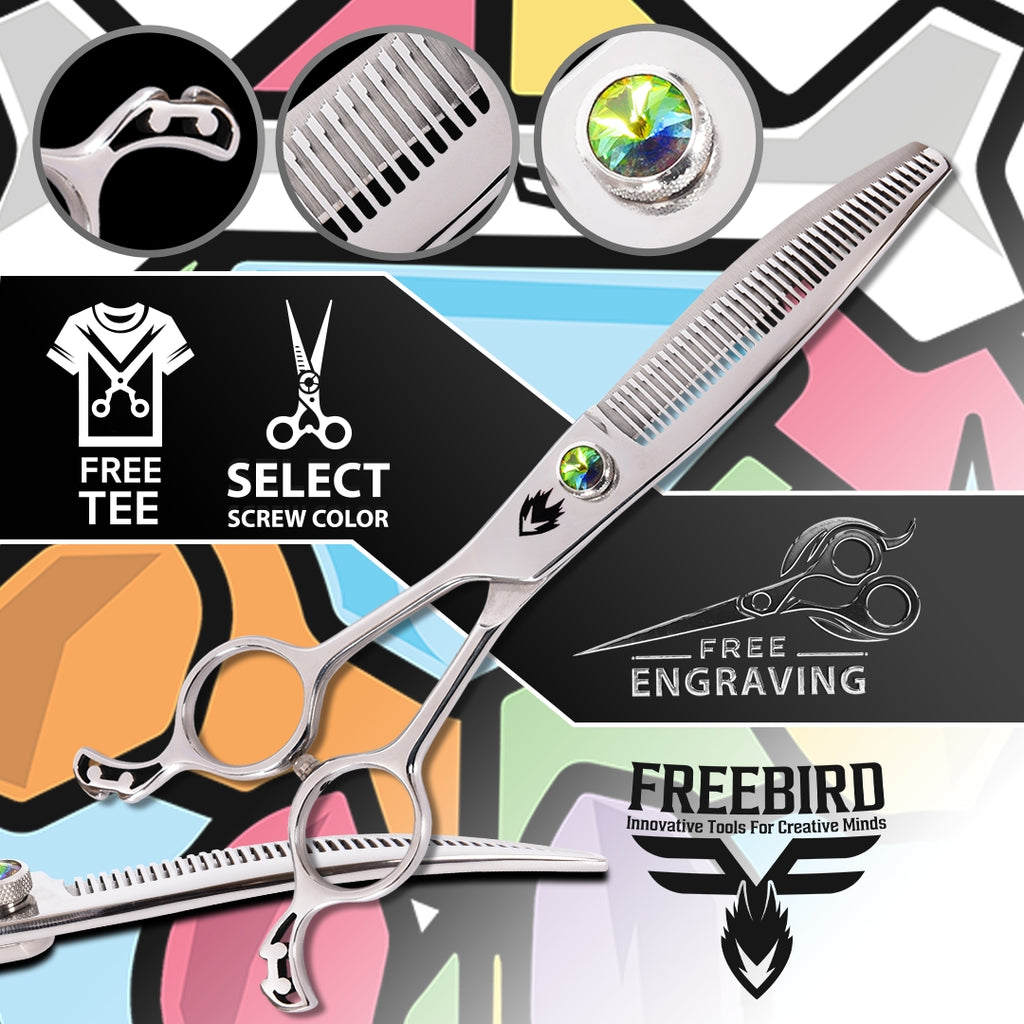 BoneZ™ Left Handed Curved Fine 41T" Grooming Thinning Shears Freebird