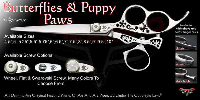 Butterflies & Puppy Paws 3 Hole Swivel Thumb Signature Grooming Shears