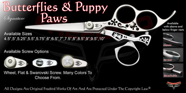 Butterflies & Puppy Paws 3 Hole Swivel Thumb Signature Hair Shears