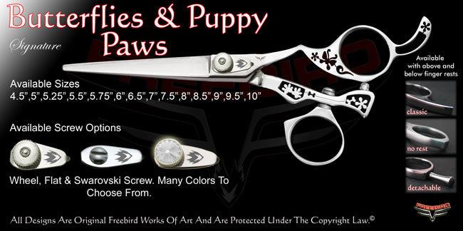 Butterflies & Puppy Paws Swivel Thumb Signature Hair Shears