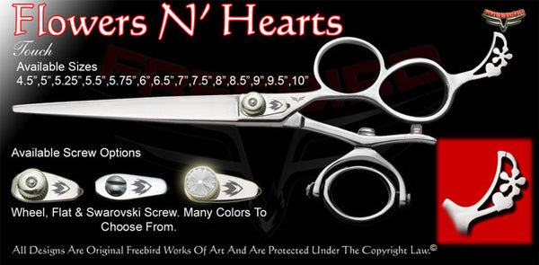 Flowers N' Hearts 3 Hole Double V Swivel Touch Grooming Shears