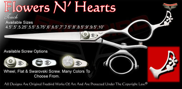 Flowers N' Hearts Double V Swivel Touch Grooming Shears